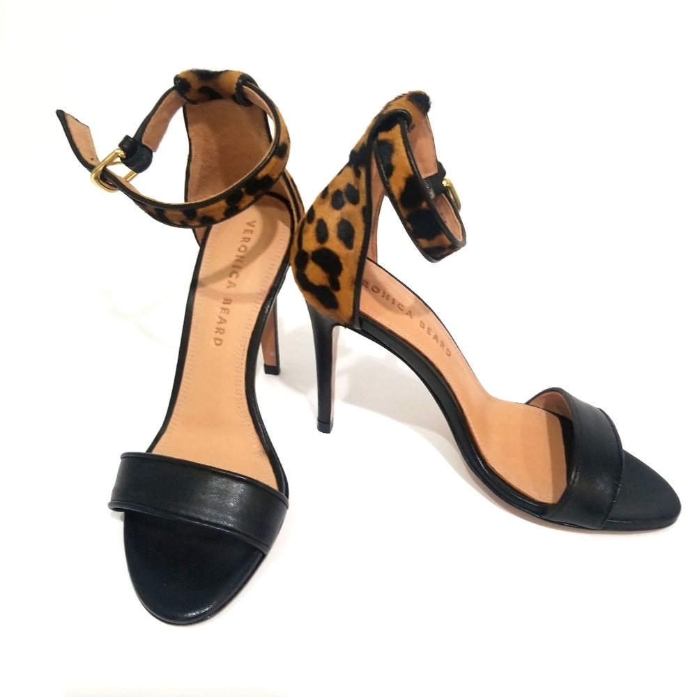 NWOT Veronica Beard Leopard Black Leather Heels